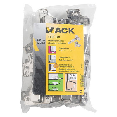 Mack 1071155 - 12 inboorsch. clip on soft cl.35mm 110° opliggende deur | 5 stuks