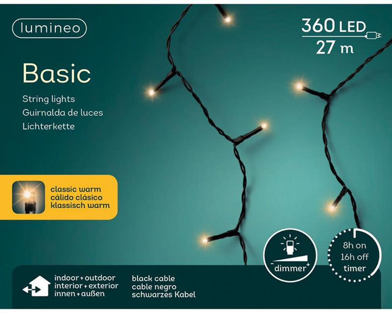 Lumineo led-verlichting 27m 360 lampjes classic warm. met 8-uurs timer en dimfunctie voor binnen en buiten