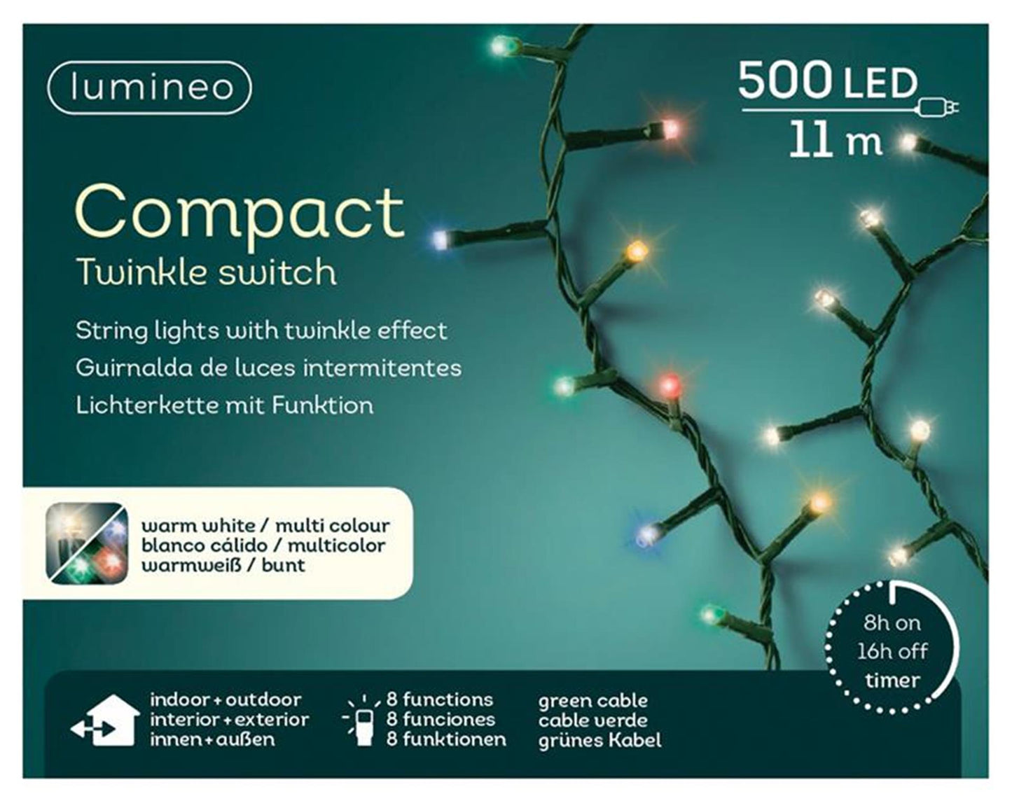 Lumineo kerstverlichting compact 500led colour