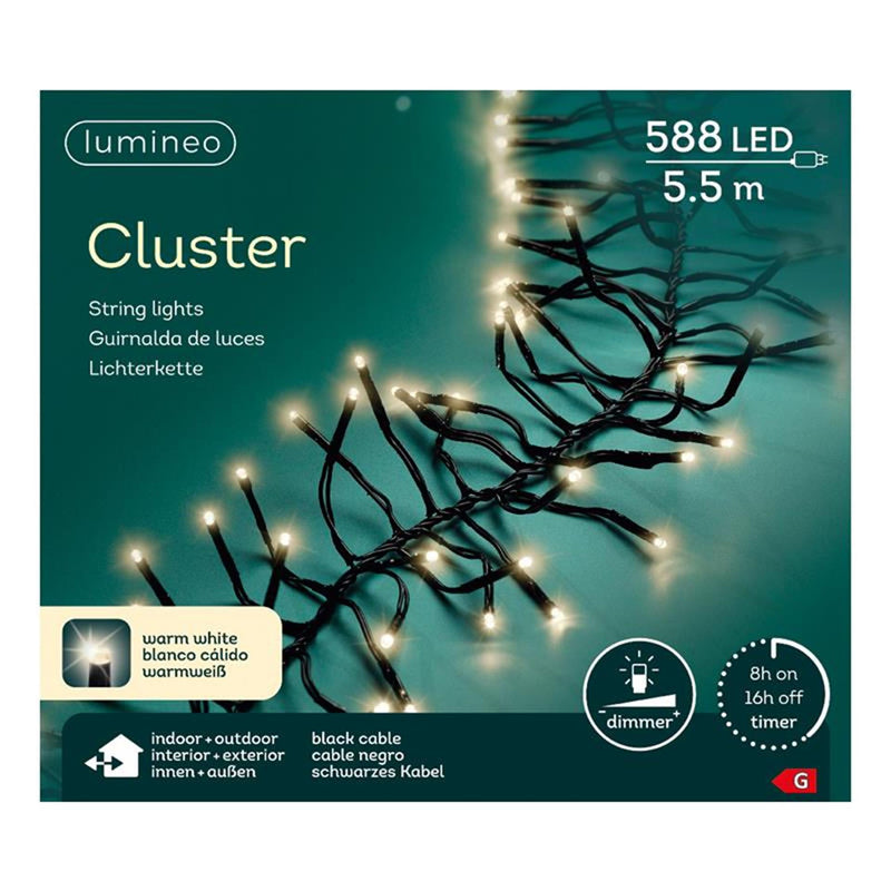 Lumineo led cluster verlichting warm-wit 550cm 588 lampen met 8-uurs timer en dimfuctie