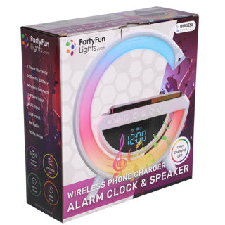 No brand wekkerradio + tel.oplader + speaker 23x23,5x8,4 cm