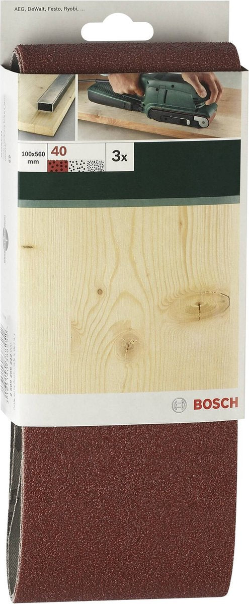 Bosch - 3-delige schuurbandenset voor bandschuurmachines, rode kwaliteit 150, ongeperforeerd, gespannen