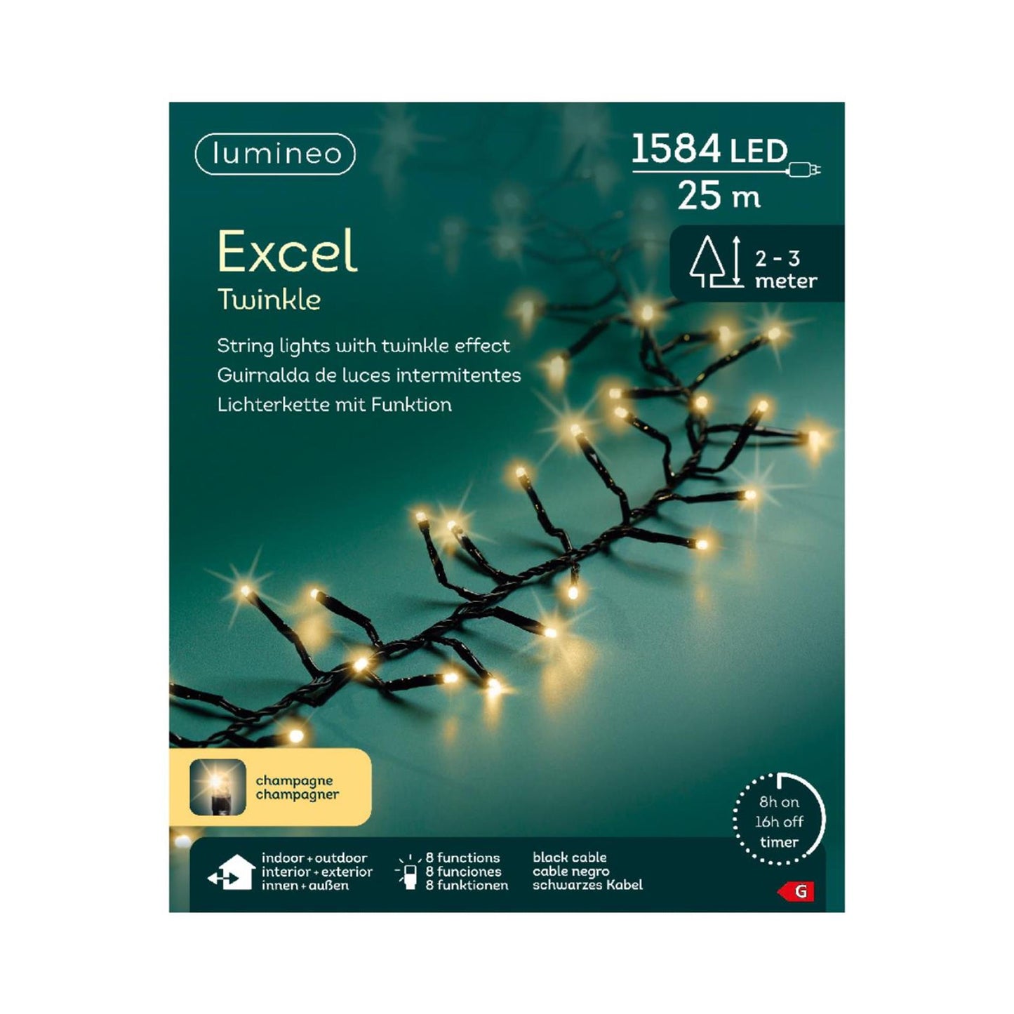 Lumineo kerstverlichting excel twinkel 25 meter 1584 lampen champagne