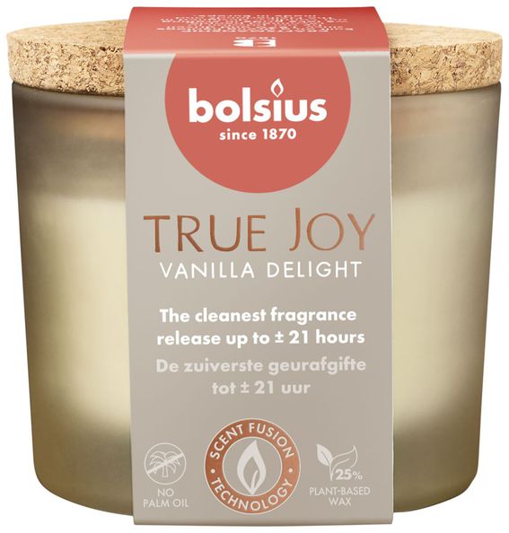 Bolsius geurglas met deksel true joy vanilla delight ø83x66mm 21 uur (6x)