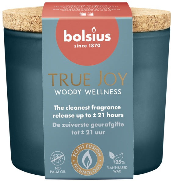 Bolsius geurglas met deksel true joy woody wellness ø83x66mm 21 uur (6x)