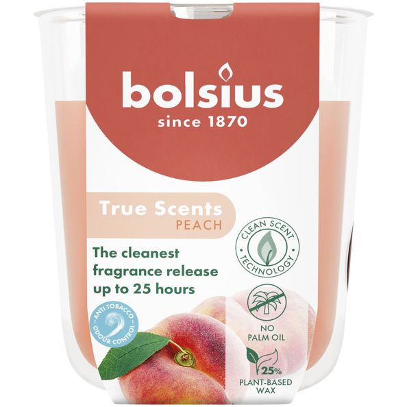 Bolsius geurglas true scents peach ø73x80 mm 25 uur (6 stuks)