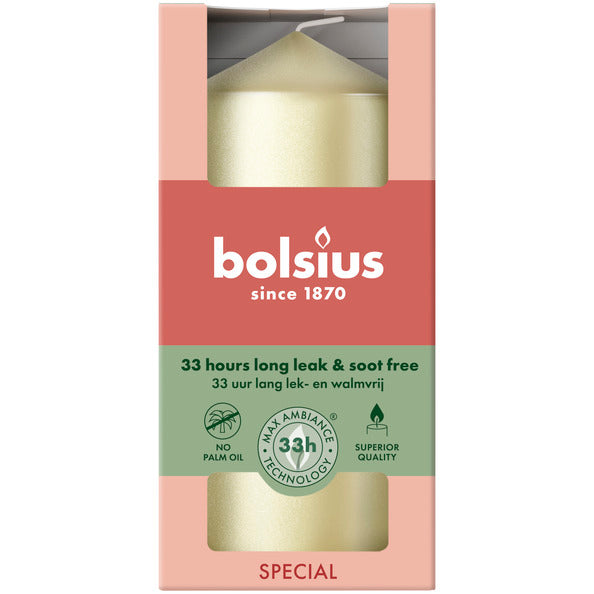 Bolsius stompkaars metallic white silver ø58x120 mm 33 uur (6 stuks)