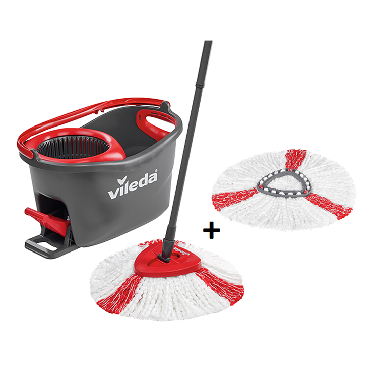 Vileda turbo mopset + 2 vervangende koppen - pedaalsysteem met 2 vervangingen - microvezelmop 2in1