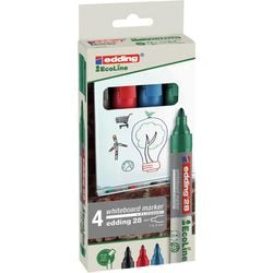 Edding 28 ecoline boardmarker - 4 stuks - zwart blauw rood groen - ronde punt 1,5-3mm - geschikt voor whiteboard en flipchart