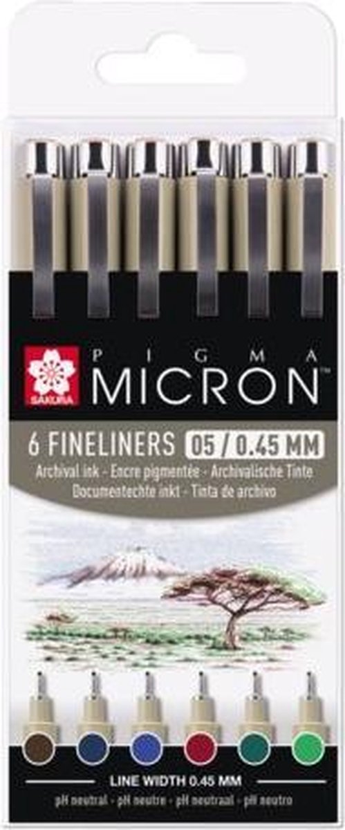 Sakura pigma micron 05 etui met 6 aardekleuren