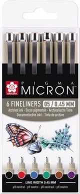 Sakura pigma micron 05 etui met 6 basic kleuren - afbeelding 1