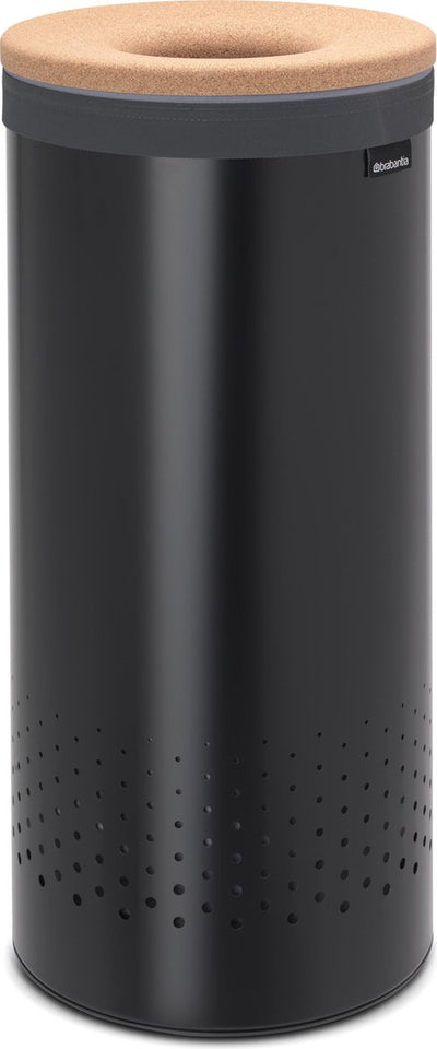 Brabantia wasmand - met deksel - 35 l - matt black kurken deksel