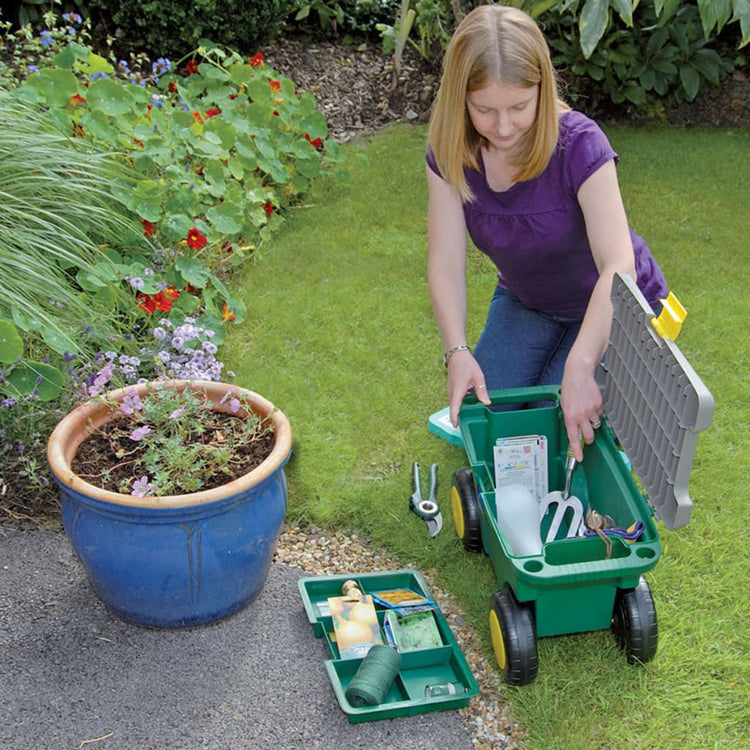 Draper tools tuingereedschapswagen en kruk groen 56x27,2x30,4 cm 60852