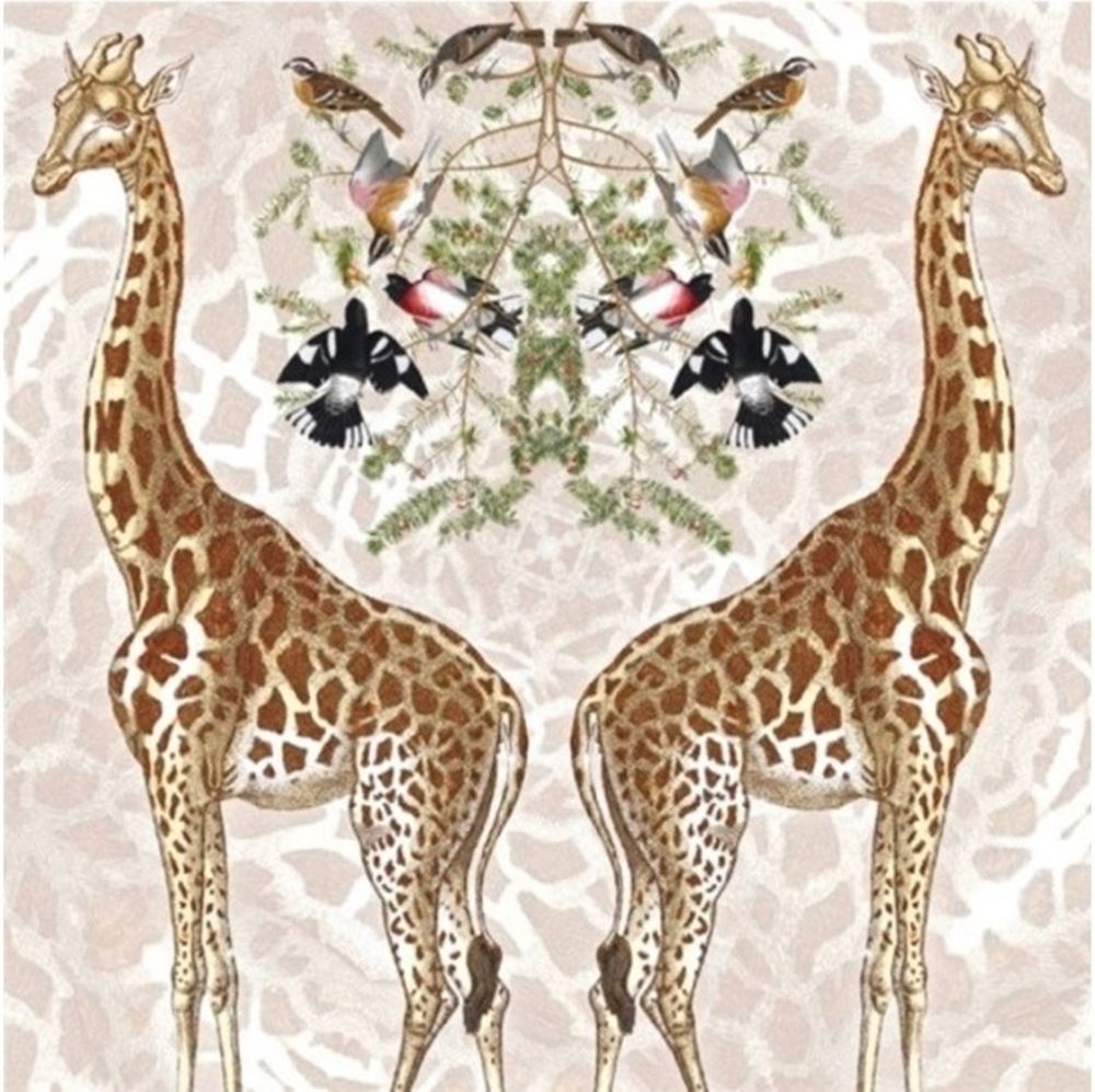 Kaart+envelop giraffe. 16x16 cm