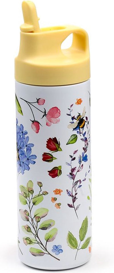 Volkswagen drinkfles thermosfles rvs - nectar meadow - bijen wildebloemen - wit lichtblauw - flip top - 500ml - 22.5x7x7cm