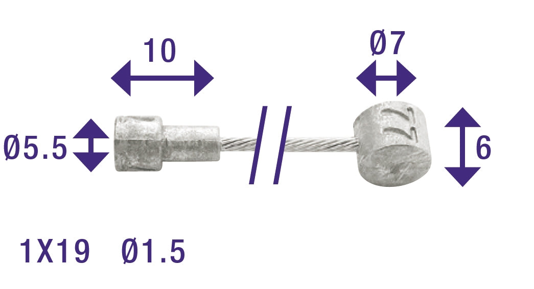 Rem binnenkabel Elvedes 2350mm RVS Slick ø1,5mm V-nippel en T-nippel (op kaart)