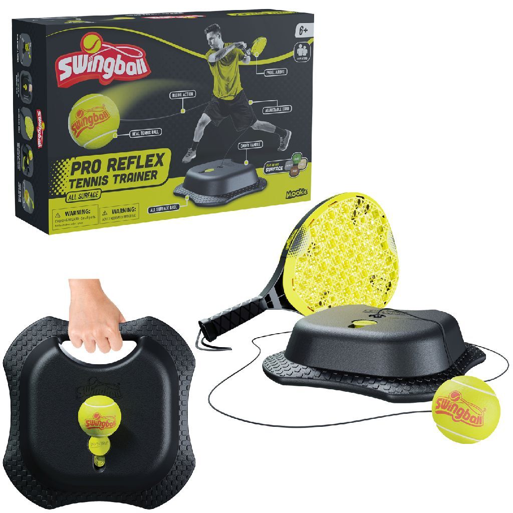 Mookie toys swingball reflex tennis pro - tennistrainer pro met all surface basis - zwart geel