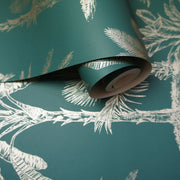 Dutch wallcoverings behang tropical trees teal en zilverkleurig - afbeelding 3
