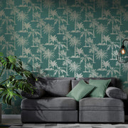 Dutch wallcoverings behang tropical trees teal en zilverkleurig - afbeelding 1