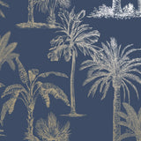 Dutch wallcoverings behang tropical trees marineblauw en zilverkleurig - afbeelding 2