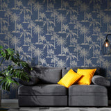 Dutch wallcoverings behang tropical trees marineblauw en zilverkleurig - afbeelding 3