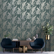 DUTCH WALLCOVERINGS DUTCH WALLCOVERINGS Behang Peacock groen en zilverkleurig - afbeelding 3