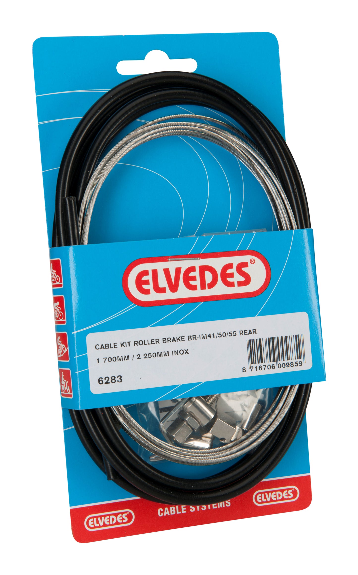 Rollerbrake kabelkit Elvedes BR-IM41 50 53 1700mm 2250mm RVS - zwart (op kaart)