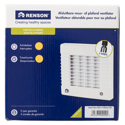 Renson 1006452 - afsluitbare ventilator met timer 7222t wit ø 125 | 2 stuks