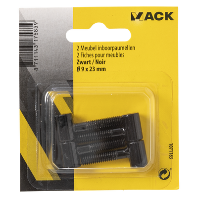 Mack 1071183 - 2 meubel inboorpaumellen zwart ø 9 x 23 mm | 5 stuks