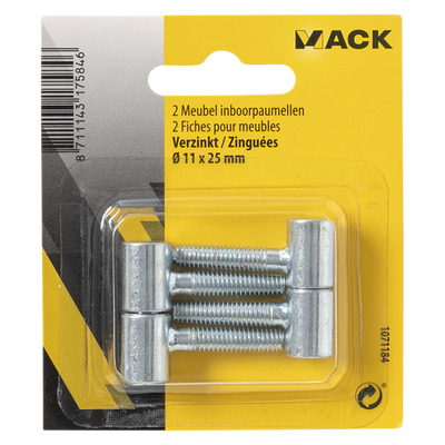 Mack 1071184 - 2 meubel inboorpaumellen verzinkt ø 11 x 25 mm | 5 stuks