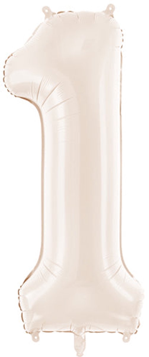 Partydeco fluwelen folieballon cijfer 1 in beige 86cm