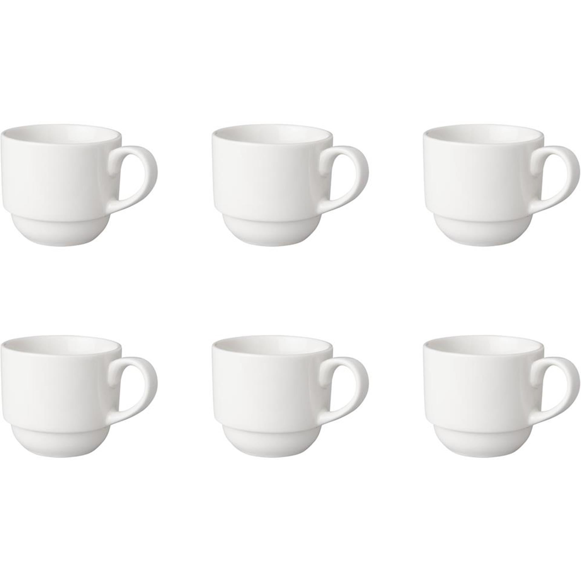Mammoet koffiekop breed 200ml porselein wit (set van 6) dia7,5x7cm