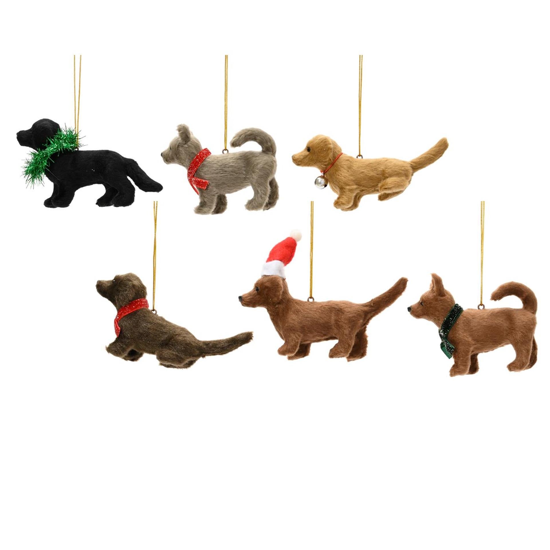 Decoris kersthanger hond 11.5x.3.5x6cm kunstsdtof 6 assorti
