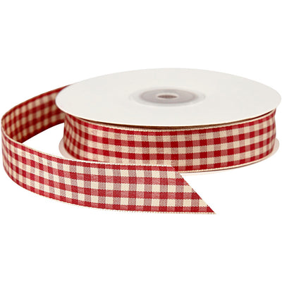Creativ company geruit lint, b: 20 mm, antiek rood wit, 25 m 1 rol