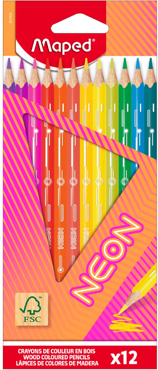 Maped office maped driekantige neon kleurpotloden, etui met 6 stuks