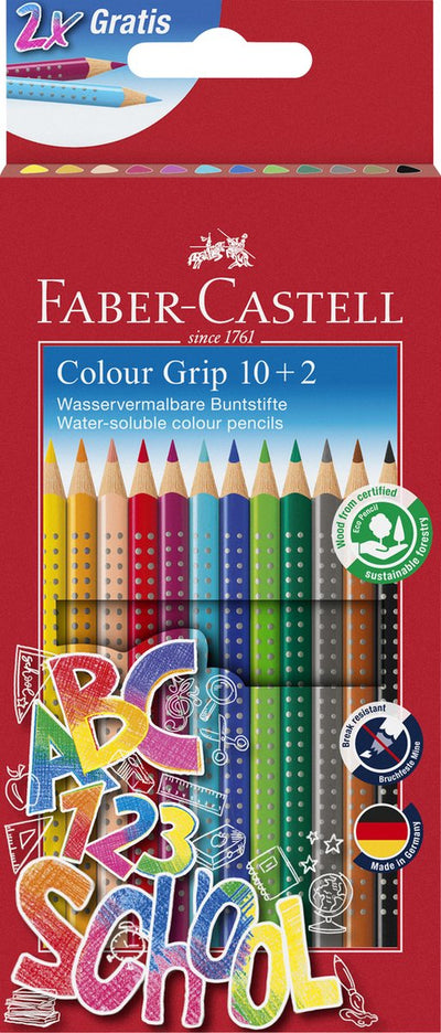 Faber-castell kleurpotloden - met grip - set 10+2 stuks - fc-201585