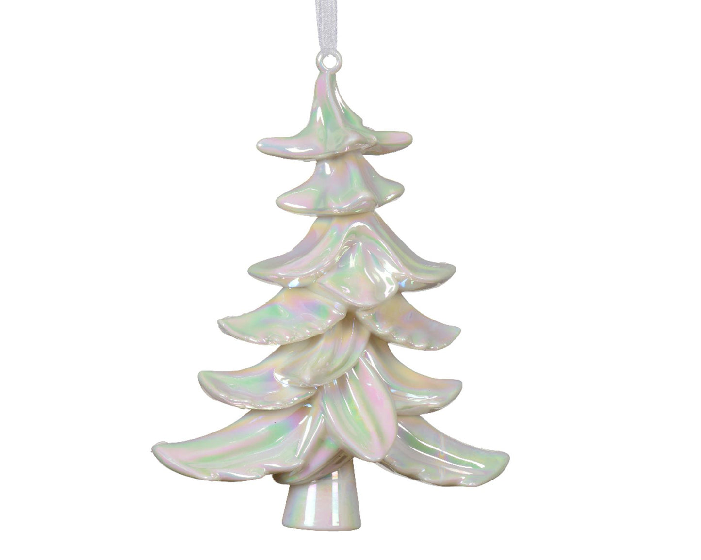 Decoris kersthanger boom van kunststof wit iriserend 8,5x14,5x18cm