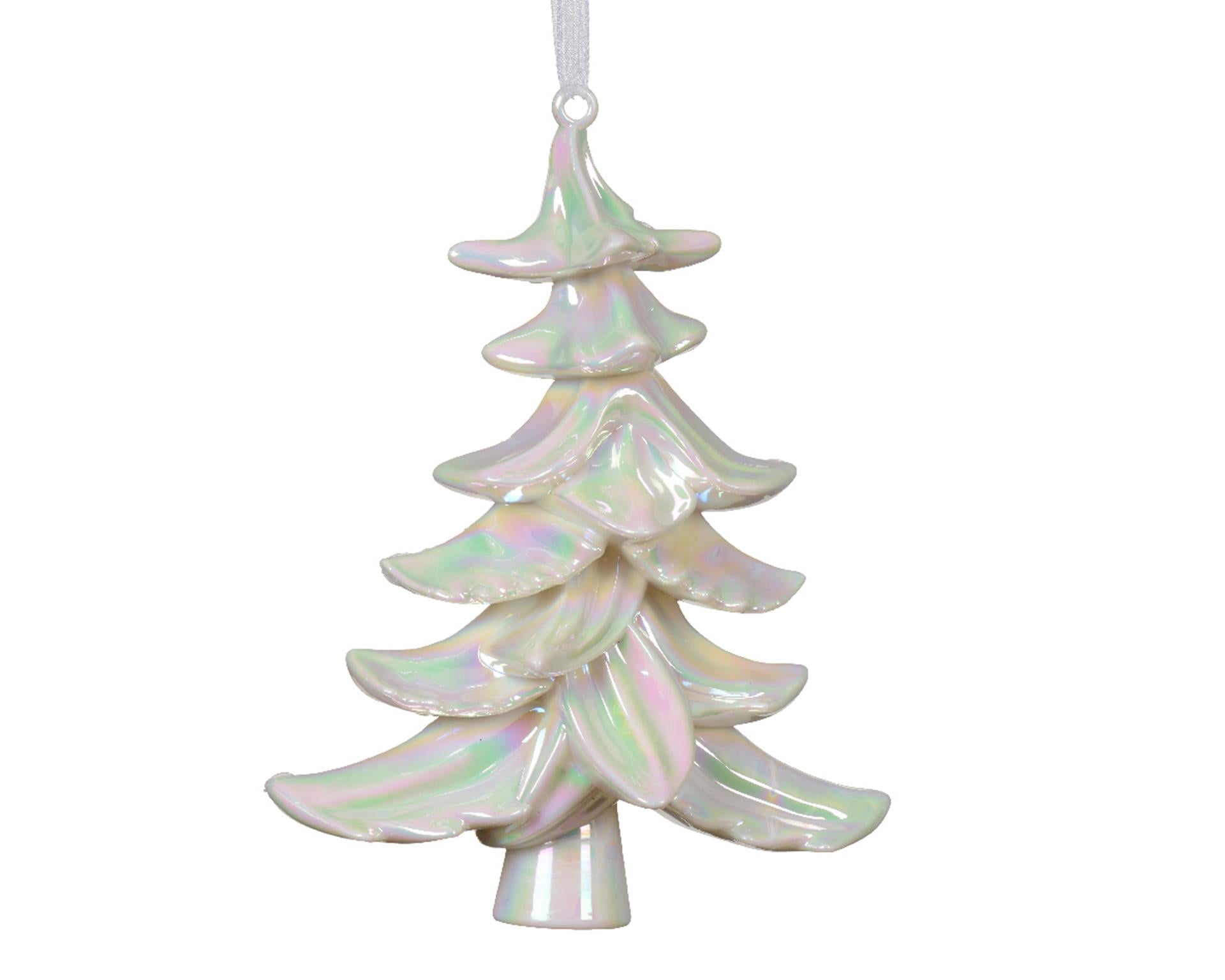 Decoris kersthanger boom van kunststof wit iriserend 8,5x14,5x18cm