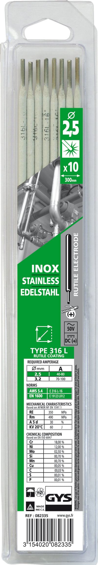 Gys elektrodes v. rvs o2,5mm (x10) - 5193082335 5193082335