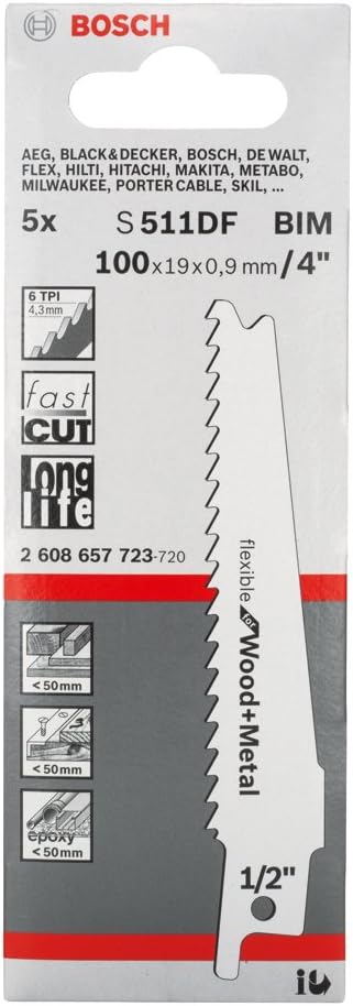 Bosch accessoires 5x reciprozaagblad flexible for wood and metal s511df - 2608657723