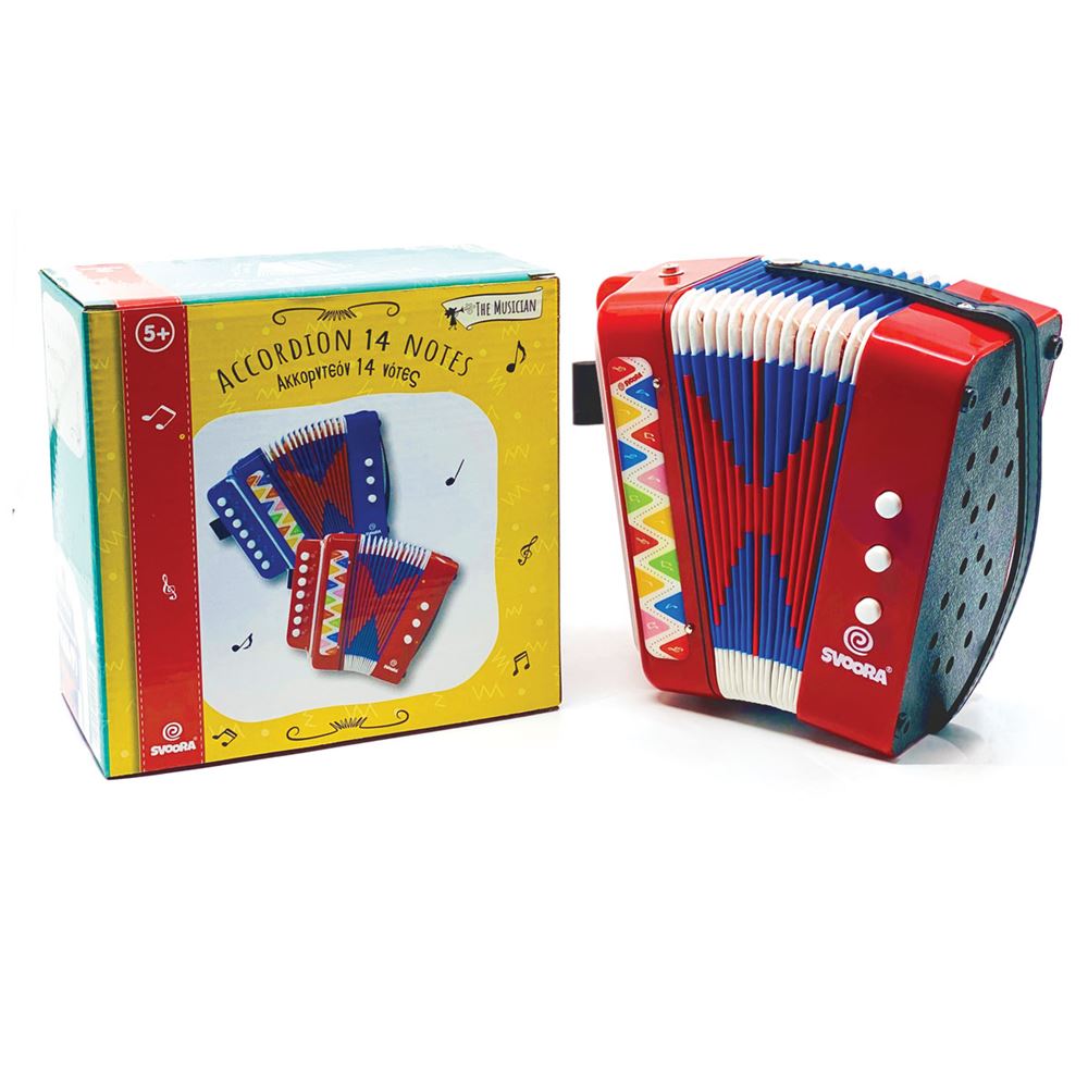 Accordion rood 7 toetsen (14 noten). 5+