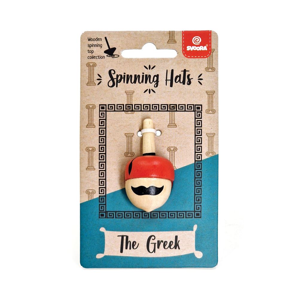 Draaihoed met houten tol. de griek. 5+