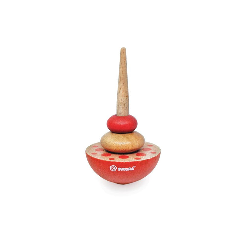 Houten tol geom rood. 8 x 5 x 15 cm. 5+