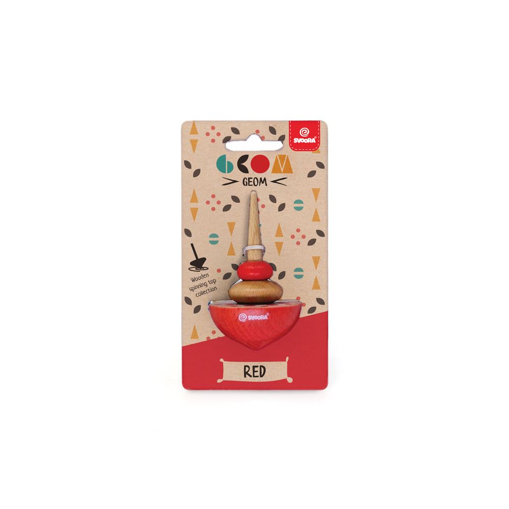 Houten tol geom rood. 8 x 5 x 15 cm. 5+