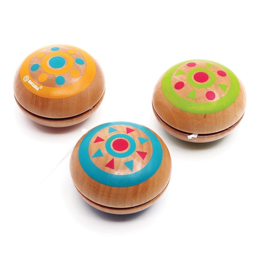 Houten yo-yo's. 3 assortie. indie. 6+