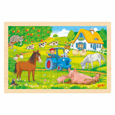 Goki houten puzzel boerderij, 24st.