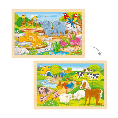 Goki houten legpuzzel - boerderij en dierentuin - 24st.
