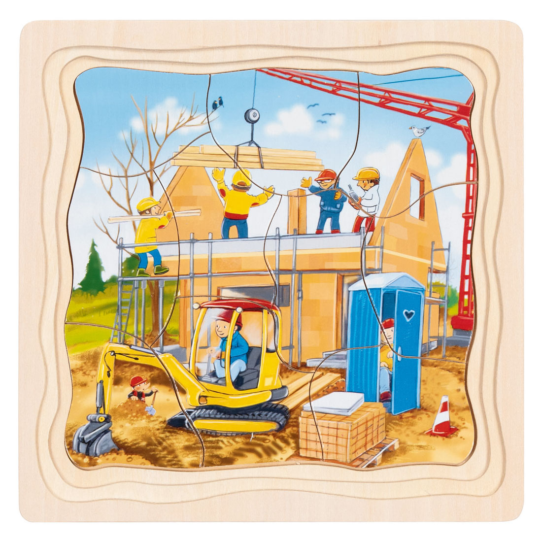 Goki houten 3-lagen puzzel - huis bouwen - 35st.