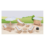 Goki poppenhuismeubeltjes: tuinmeubelen, 9-delig, schommel h10,5cm, hout en tekstiel, 3+ - afbeelding 2
