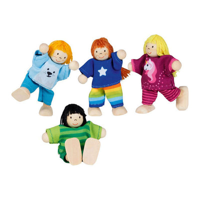 Goki houten poppenhuis poppen flexibel kinderen, 4st.